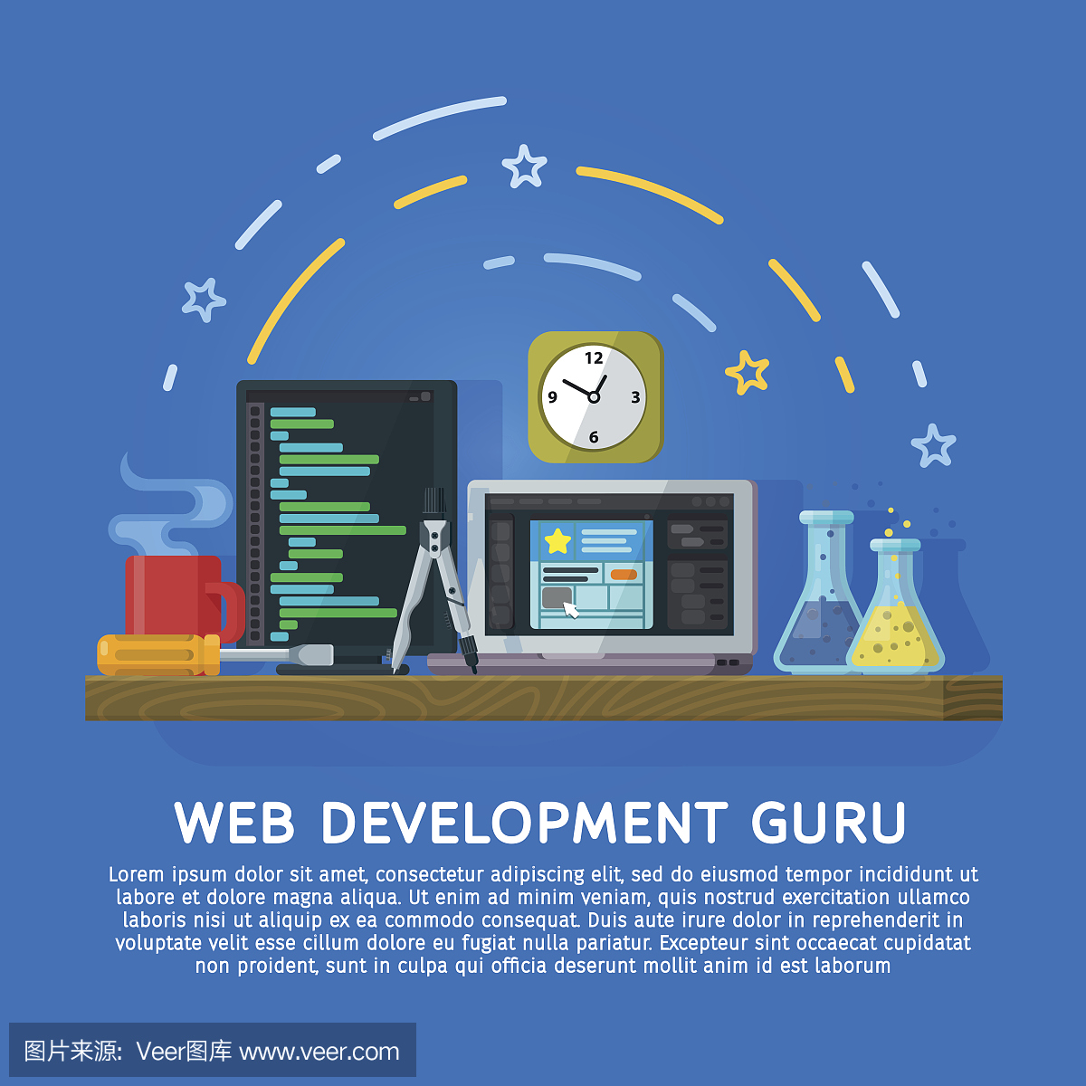 現(xiàn)代平面橫幅,網(wǎng)站元素。工作空間設(shè)計(jì)師和程序員